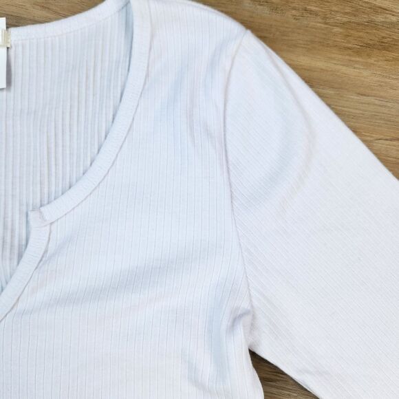 🔺️NWT Bozzolo White Notched Collar Long Sleeve Crop Top Medium - Picture 8 of 11